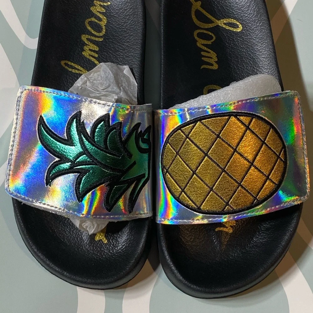 New No Tags Sam Edelman Mettalic Pineapple Slipper  Slides Sz 1
